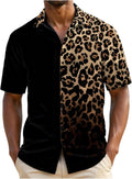 Men's Leopard Print Tops Button Down Short Sleeve Summer Cheetah Shirts Casual Trendy Top