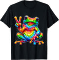 Tie-Dye Frog Peace Sign Hippie Multicolor Cotton 100% T-Shirt Unisex-Adults Small Classic Fit Crew Neck Short Sleeve