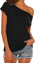 Women's Casual Off The Shoulder Tops Short Sleeve T Shirts Loose Summer Blouse Shirt
