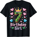 7th Birthday Girl Shirt Gaming Pixel Number Party 7 Year Old T-Shirt