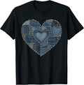 Grunge Heart Aesthetic Blue Denim Patchwork Graphic T-Shirt