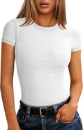 Women Short Sleeve Tops Summer 2026 Double Lined Crewneck T Shirt Basic Tight Workout Tee Y2k Clothes