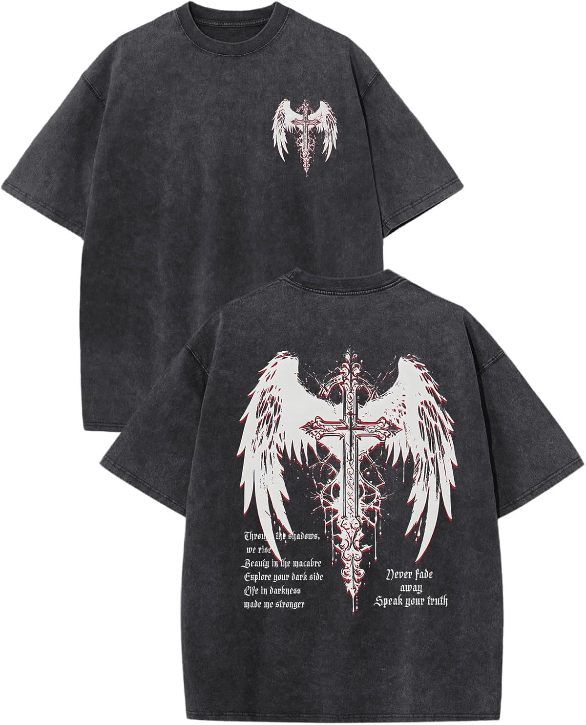 Boys Grunge Gothic Shirts Goth Cross Graphic T Shirt Kids Punk Vintage Oversized Acid Wash Streetwear Y2k Tees Tops