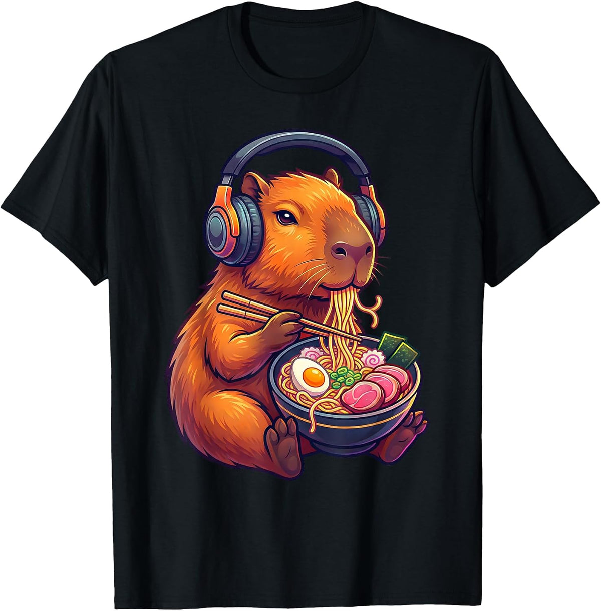 Funny Capybara Eating Ramen Noodles Japanese Men Women Kids T-Shirt