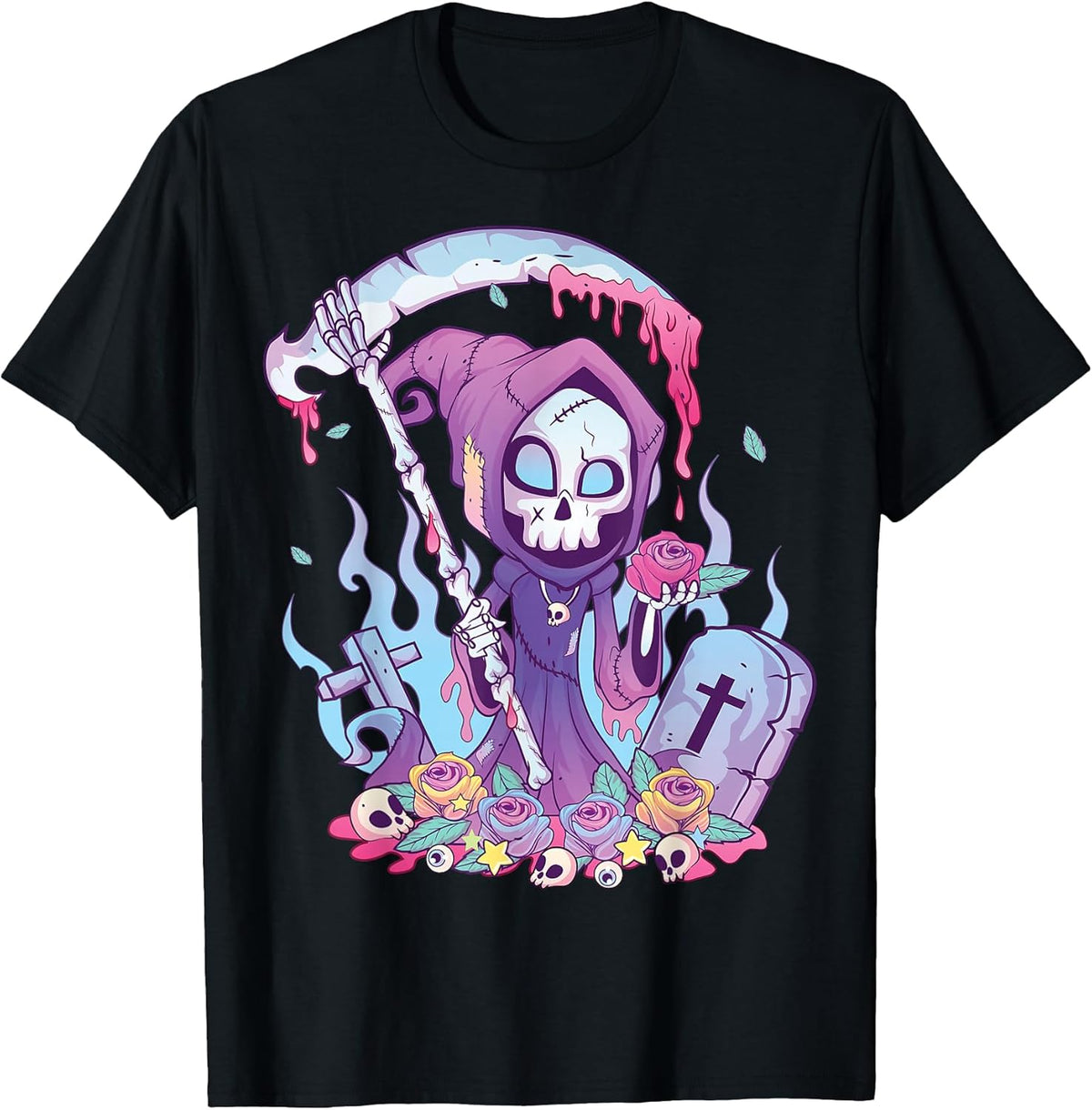 Pastel Goth Creepy Death Grim Reaper Kawaii Occult Menhera T-Shirt Small
