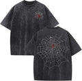 Men's Rhinestone Graphic Tee Spider Grunge Shirts Vintage Oversized Acid Wash T Shirts Y2k Streetwear Cotton Tops