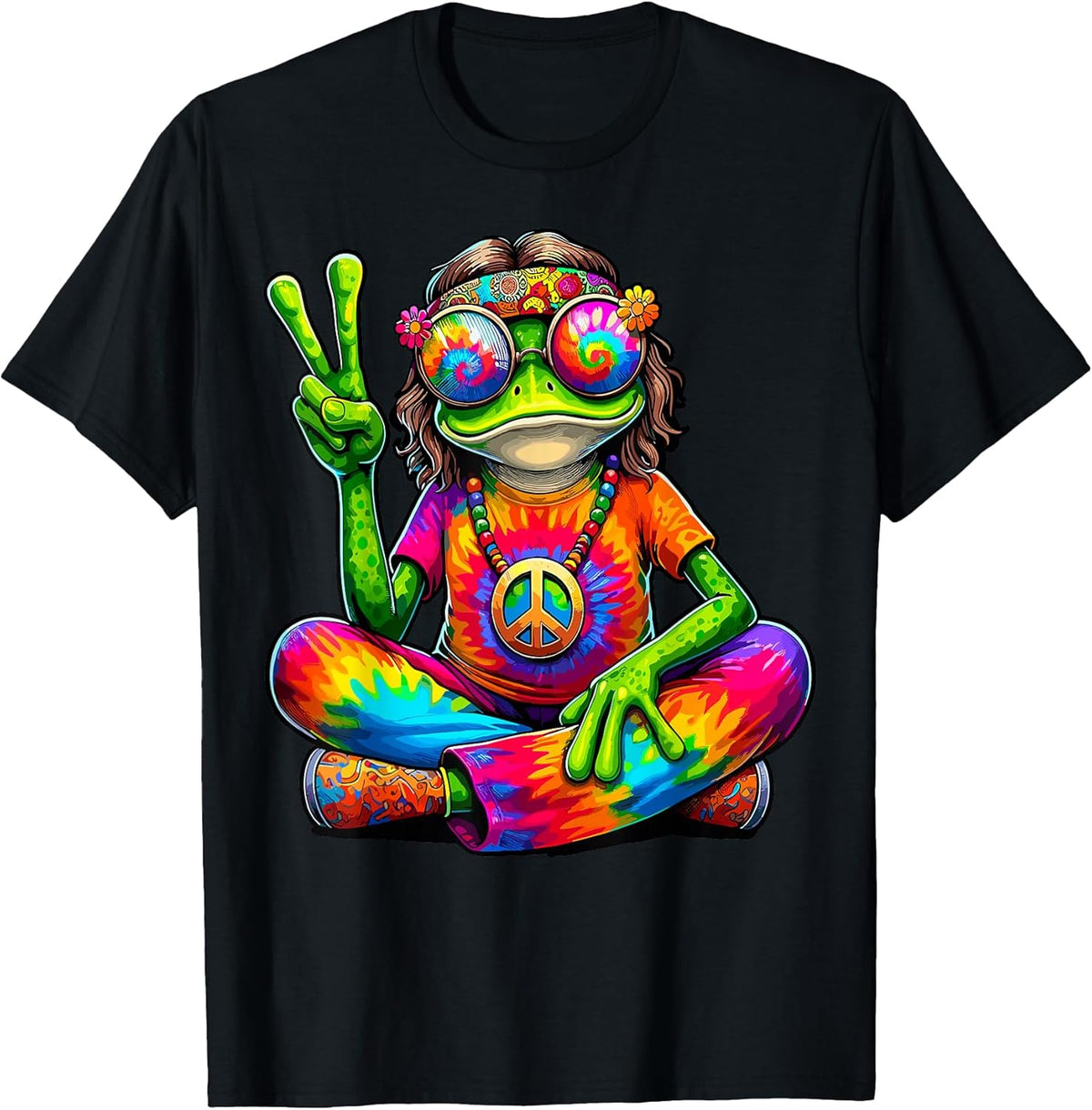 Hippie Tie Dye Frog 60's 70's Hippie Peace Sign T-Shirt