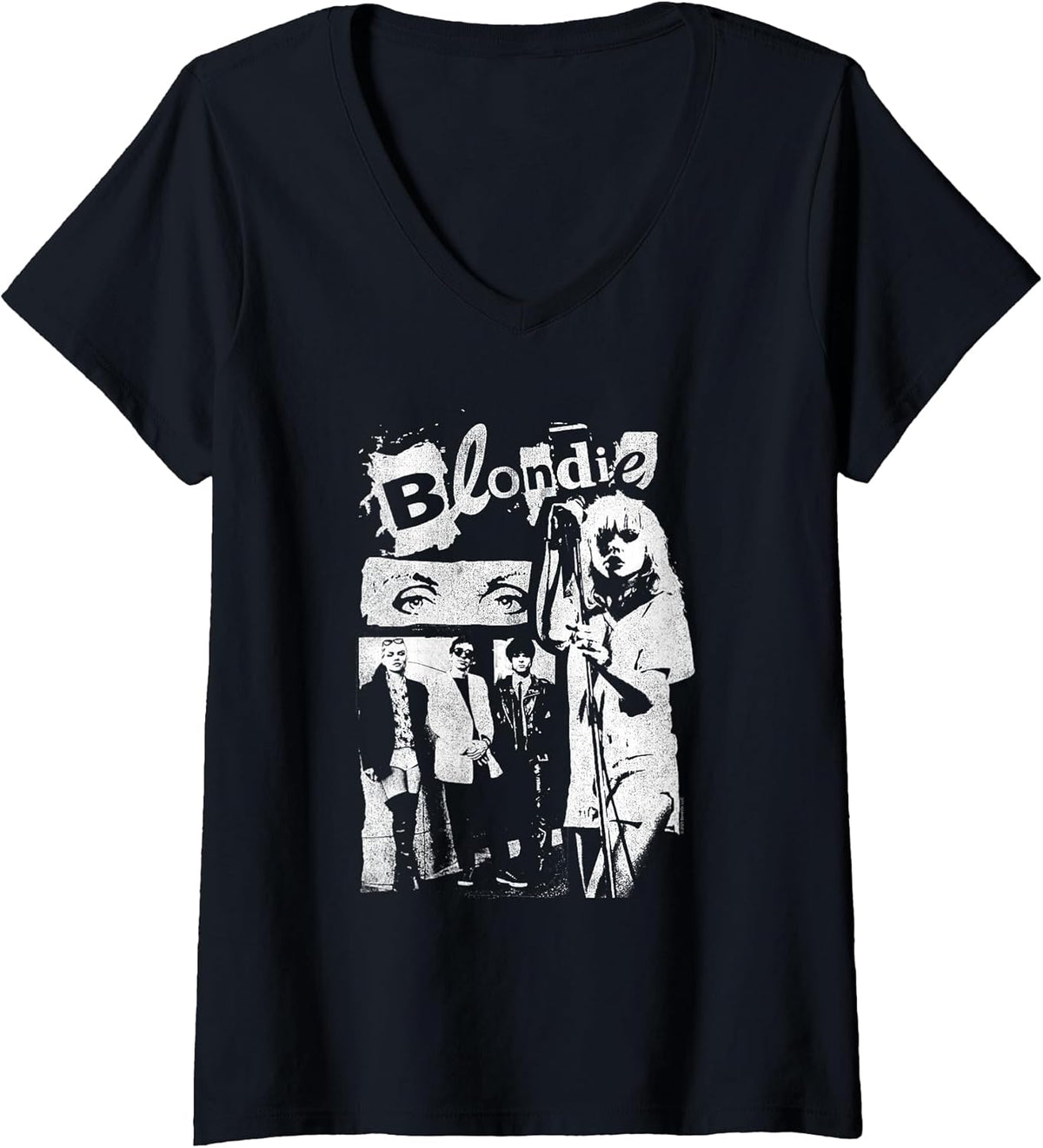Women's Blondie Punk Zine Collage Vintage Band V-Neck T-Shirt