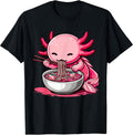 Funny Axolotl Noodle Gifts Anime Kawaii Axolotl Eating Ramen Noodles Unisex Kids Teen Adult T-Shirt Black Small