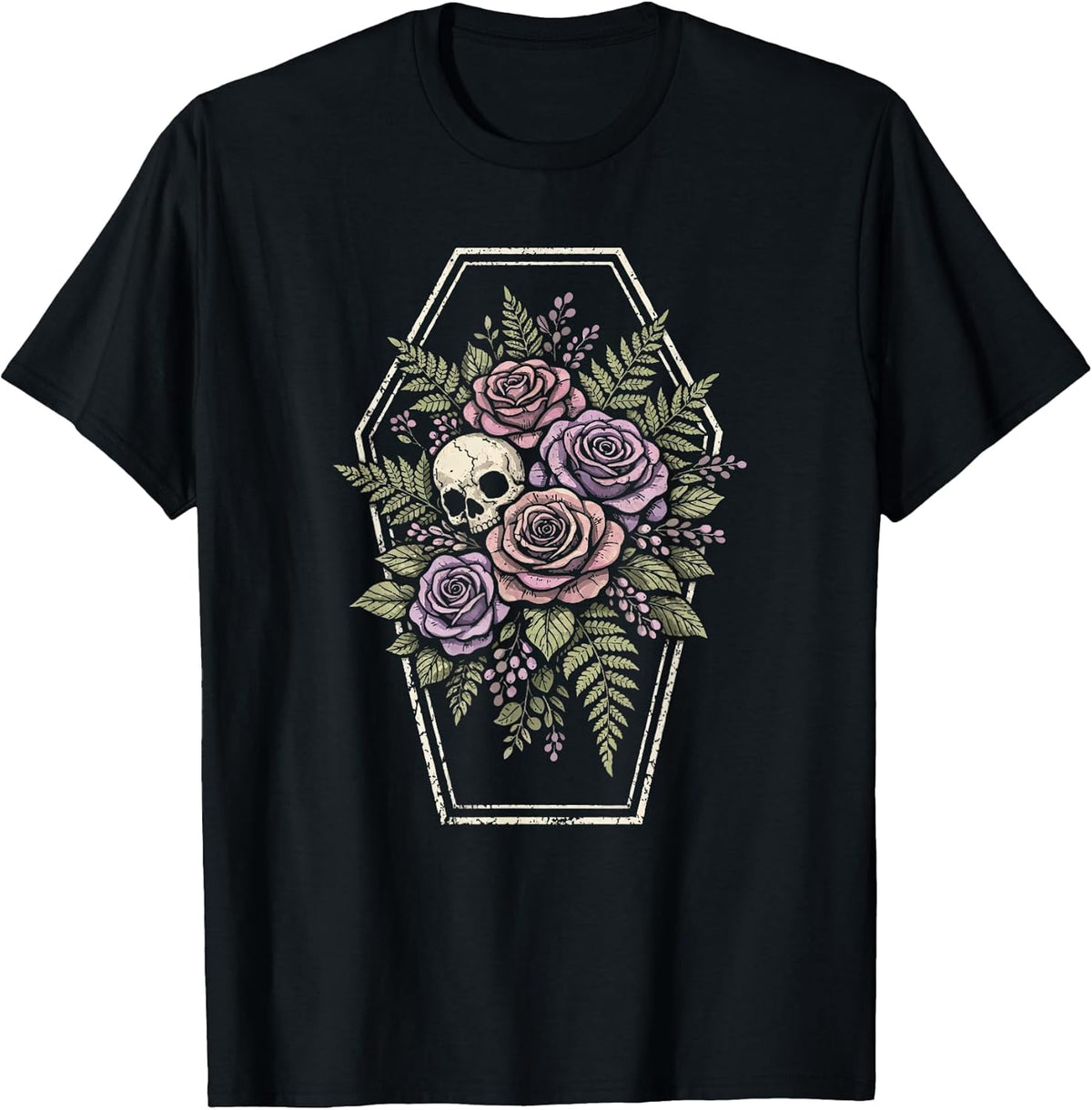 Skull Goth Flower Floral Coffin Grunge Dark Alt Aesthetic T-Shirt