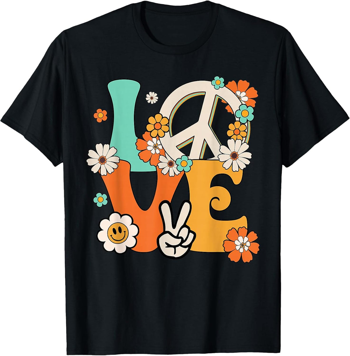 Peace Sign Love T Shirt 60s 70s Tie Dye Hippie Costume T-Shirt