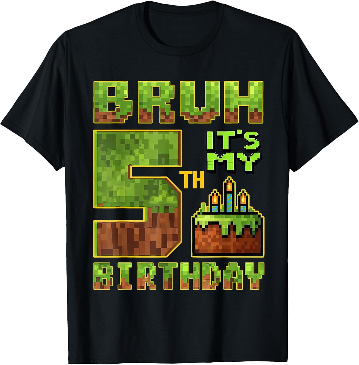 Birthday Boy 5 Year Old Bruh It's My 5th Bday Gamer Pixel T-Shirt