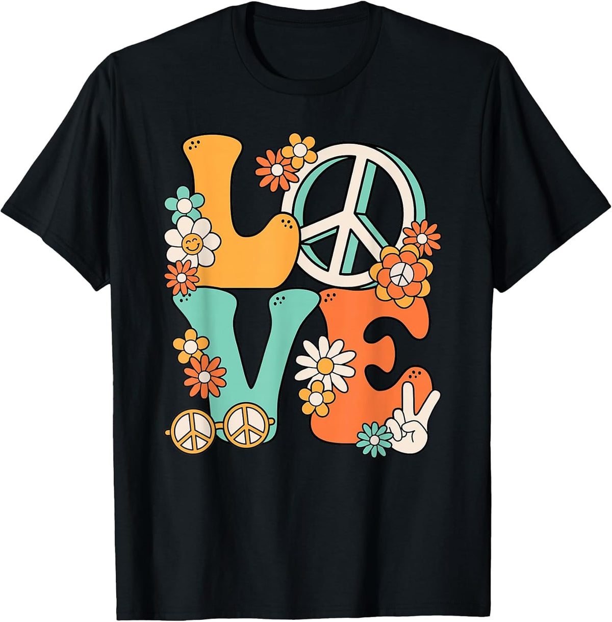 60s 70s Hippie Love Peace Groovy Party Outfit Retro Ladies T-Shirt