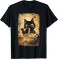 Funny Black Cat Eating Ramen Japan Cute Cat Kawaii Anime T-Shirt