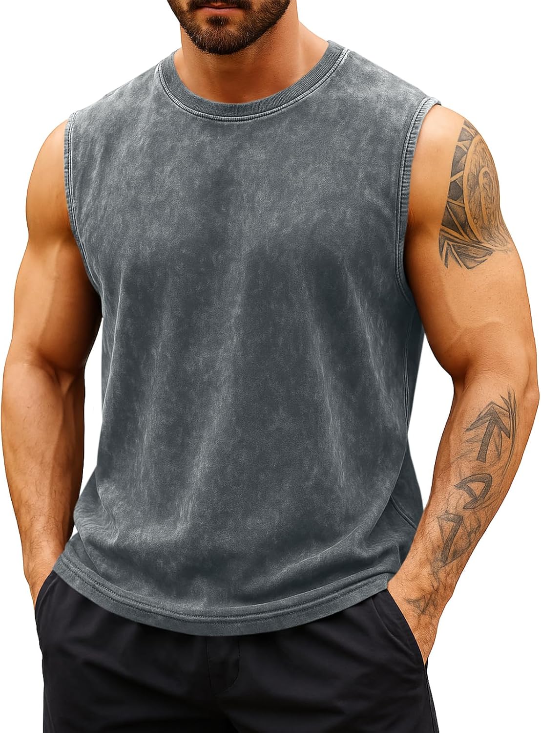 Mens Tank Tops Workout Muscle Gym Athletic Sleeveless T-Shirts Casual Vintage Acid Wash Summer Beach Cotton Tops