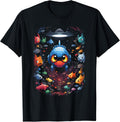 Pixel Art Submarine and Futuristic Fish T-Shirt