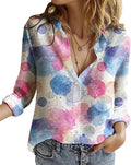 Plaid Print Shirts for Women Casual Lapel Long Sleeve Button Down Creative Graphic Tshirt Loose Fit Oversized Tops