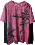 Women's Y2k Gothic Graphic Tees Long Sleeve Crew Neck 2 in 1 T Shirt Punk Tops Streetwear