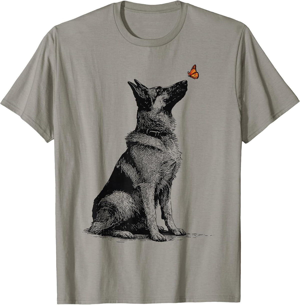 German Shepherd with Butterfly Minimalist Dog Lover Design T-Shirt