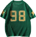Women's Y2K Jersey Shirts Oversized Number Crochet Hollow Out Jersey Tee Sweater Crew Neck Short Sleeve Knit T Shirts