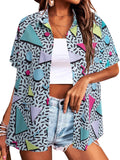 80s 90s Outfits Shirt Women Retro Disco Party Button Up Tshirt Hawaiian Beach Short Sleeve Blouse Top