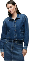 Women's Boxy Long Sleeve Button Down Shirt with Pockets