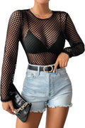 Women's Fishnet Top Shirt Gothic Long Sleeve Crew Neck Fall Rave Goth Festival Concert Grunge Going Out Tops