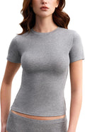 Women's Ultra-Lightweight Tencel Wool Short Sleeve Shirts Crew Neck Going Out Tops Slim Basic Top Summer Fashion Clothing