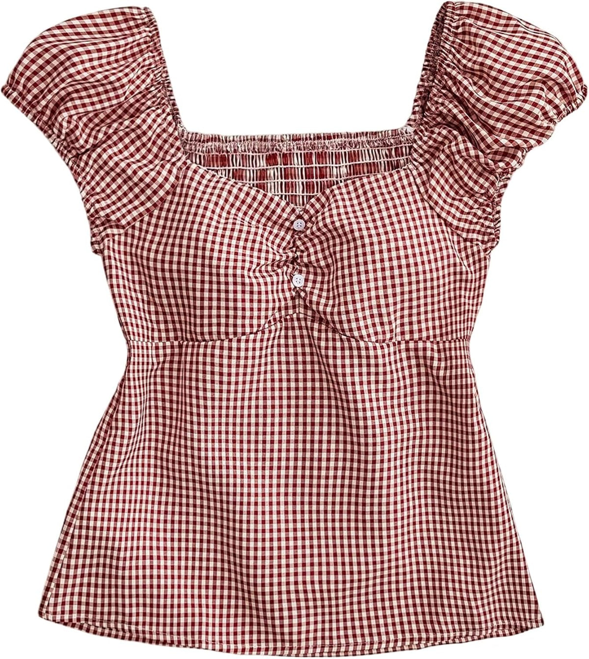 Girl's Gingham Tops Y2K Cute Blouse Summer Sweetheart Neck Shirts Aesthetic Clothes