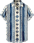 Men's Vintage Print Bowling Short Sleeve Button Down Casual Summer Cuban Beach Shirts Regular Fit Retro Hawaiian Blouse