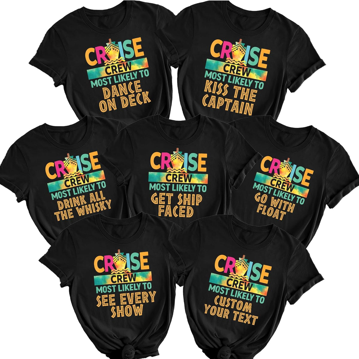 Funny Cruise Shirts Family Cruise Shirts 2026 Matching Family T-Shirts Most Likely to Cruise Ship Essentials Carnival Must Haves Outfits Crew Squad 40 Quotes Multicolor