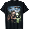 Bigfoot Alien Selfie Rock On Peace Sign Funny UFO Sasquatch T-Shirt