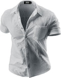 Men's Button Down Shirts Short Sleeve Casual Shirts Textured Summer Beach Wedding Shirts