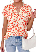 Womens Floral Print Short Sleeve Summer Tops 2026 Trendy V Neck Loose Boho Shirts Casual Work Blouses