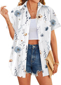 Hawaiian Shirts for Women Summer Short Sleeve Button Down Blouses Cool Tropical Tops Beach Vacation Clothes
