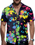 Neon Shirts for Men - Funny Hawaiian Vibrant Tropical Print Button Down Rave Outfit Top for 80s Party Vacation Festival
