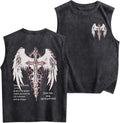 Vintage Goth Punk Graphic Tank Tops for Men Grunge Gothic Cross Streetwear Sleeveless Shirts Acid Wash Tshirt