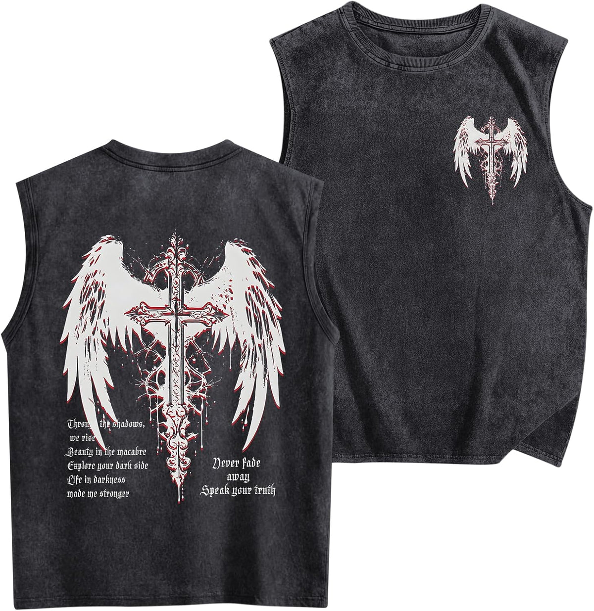 Vintage Goth Punk Graphic Tank Tops for Men Grunge Gothic Cross Streetwear Sleeveless Shirts Acid Wash Tshirt