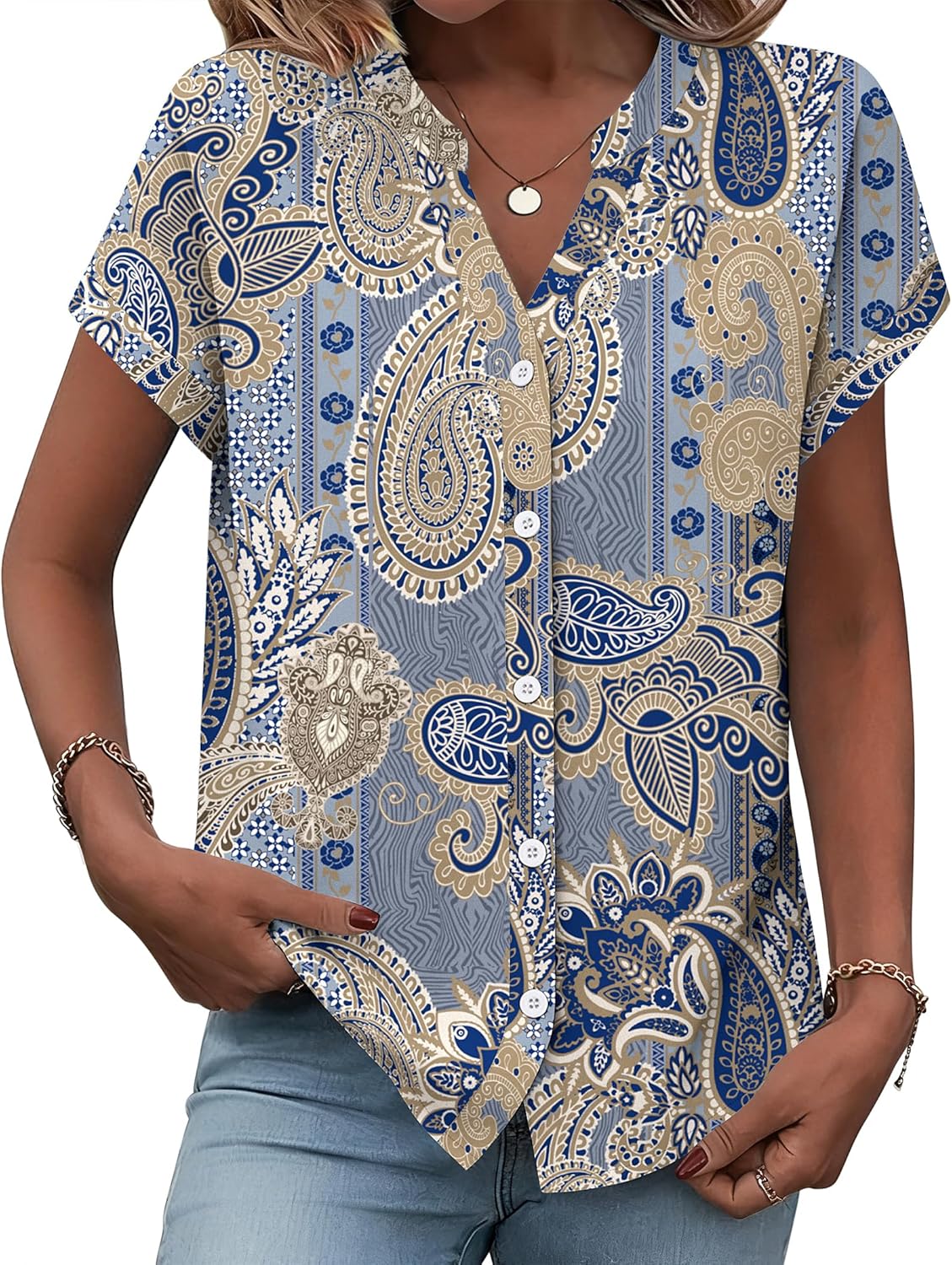 Button Down Shirts for Women Short Sleeve Tops V Neck Collar Blouses Business Casual Outfits S-2XL