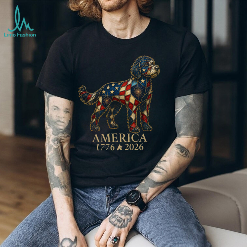 America 1776 2026 Patriotic Stained Glass Labradoodle Shirt