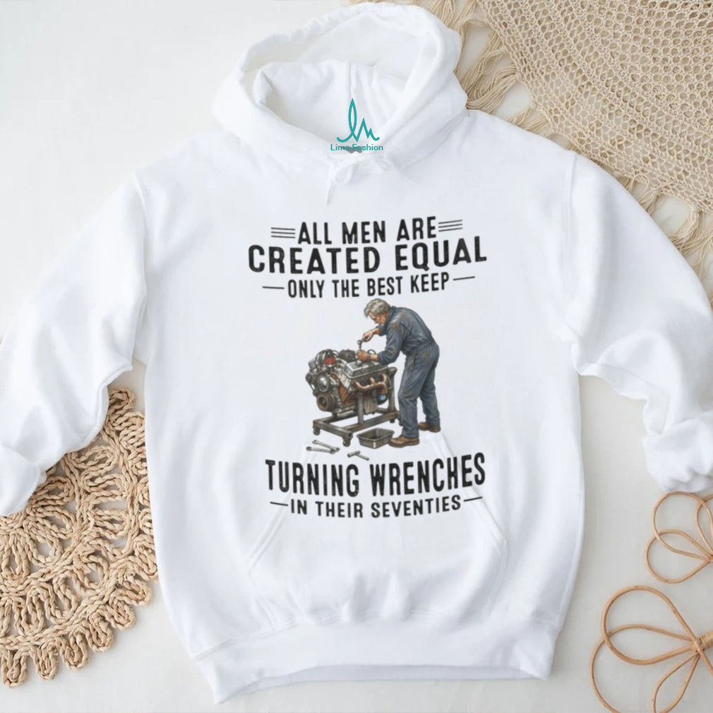 Auto Mechanic Shirt All Men Created Equal Turning Wrenches in Seventies