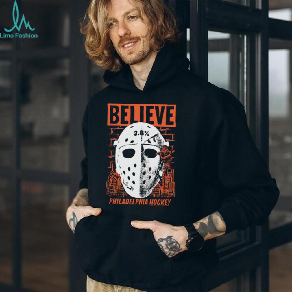 Believe Philadelphia Hockey Jason Voorhees Mask Orange Graphic T Shirt