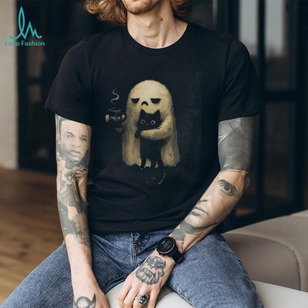 Black Cat Ghost Meh Coffee Halloween Cute Animal Shirt