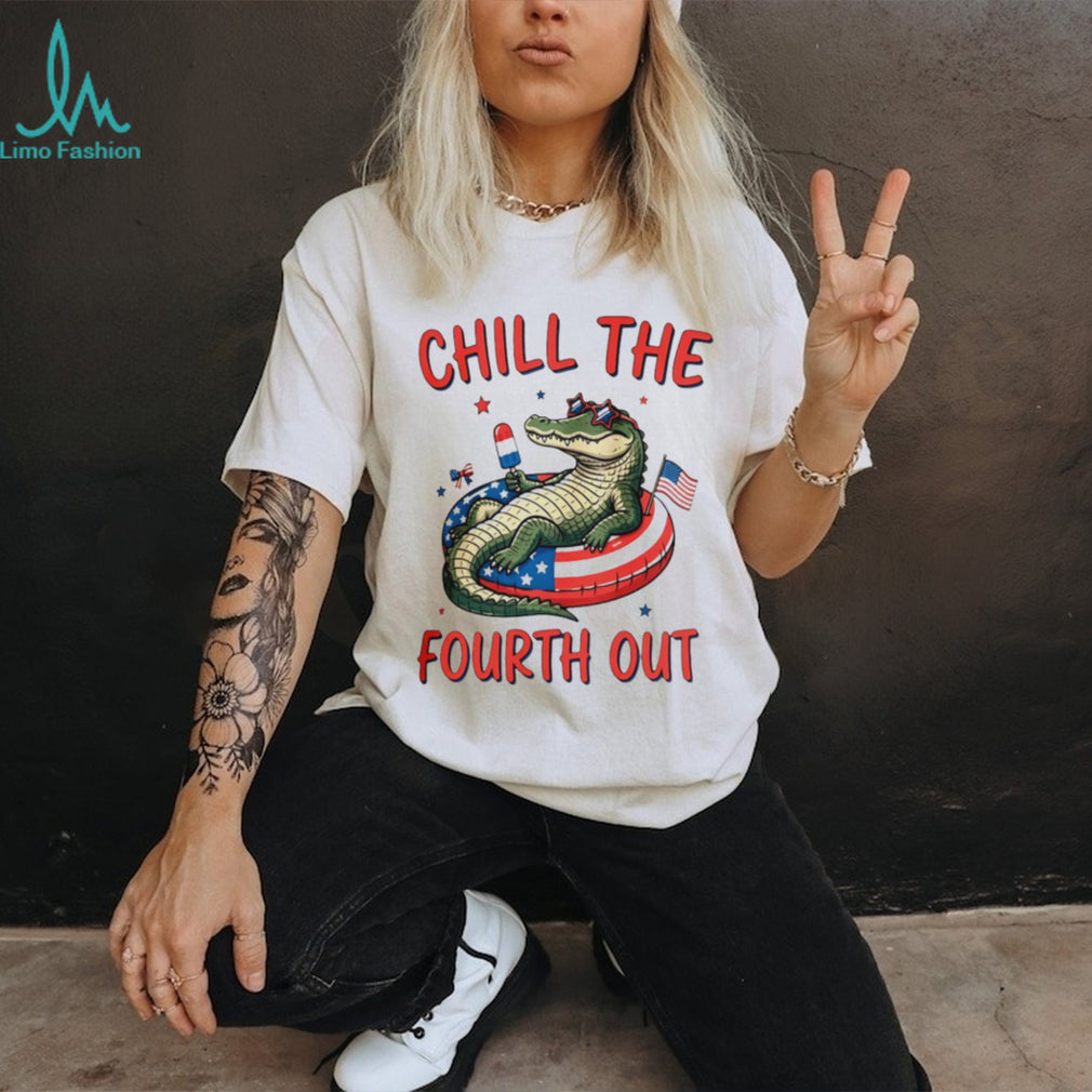 Chill The Fourth Out Patriotic Alligator 4th of July Summer Retro Unisex T Shirt