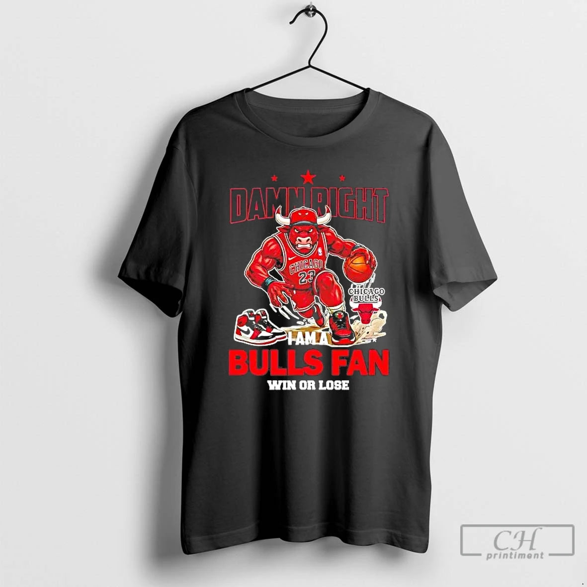 Classic Damn Right I Am A Chicago Bulls Fan Win Or Lose Mascot Tee