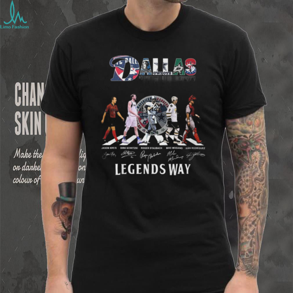 Dallas Legends Way Abbey Road Style Kreis Nowitzki Staubach Modano Rodriguez T Shirt