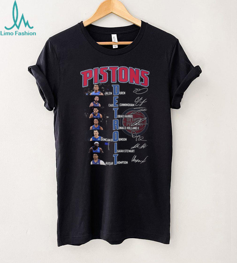 Detroit Pistons Team Roster Signatures Vertical Typography Basketball T Shirt