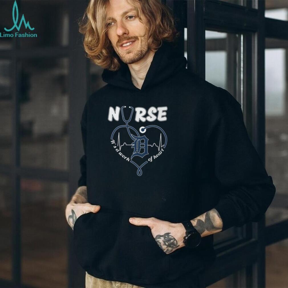 Detroit Tigers Nurse Work Of Heart Stethoscope Heartbeat Blue Logo T Shirt
