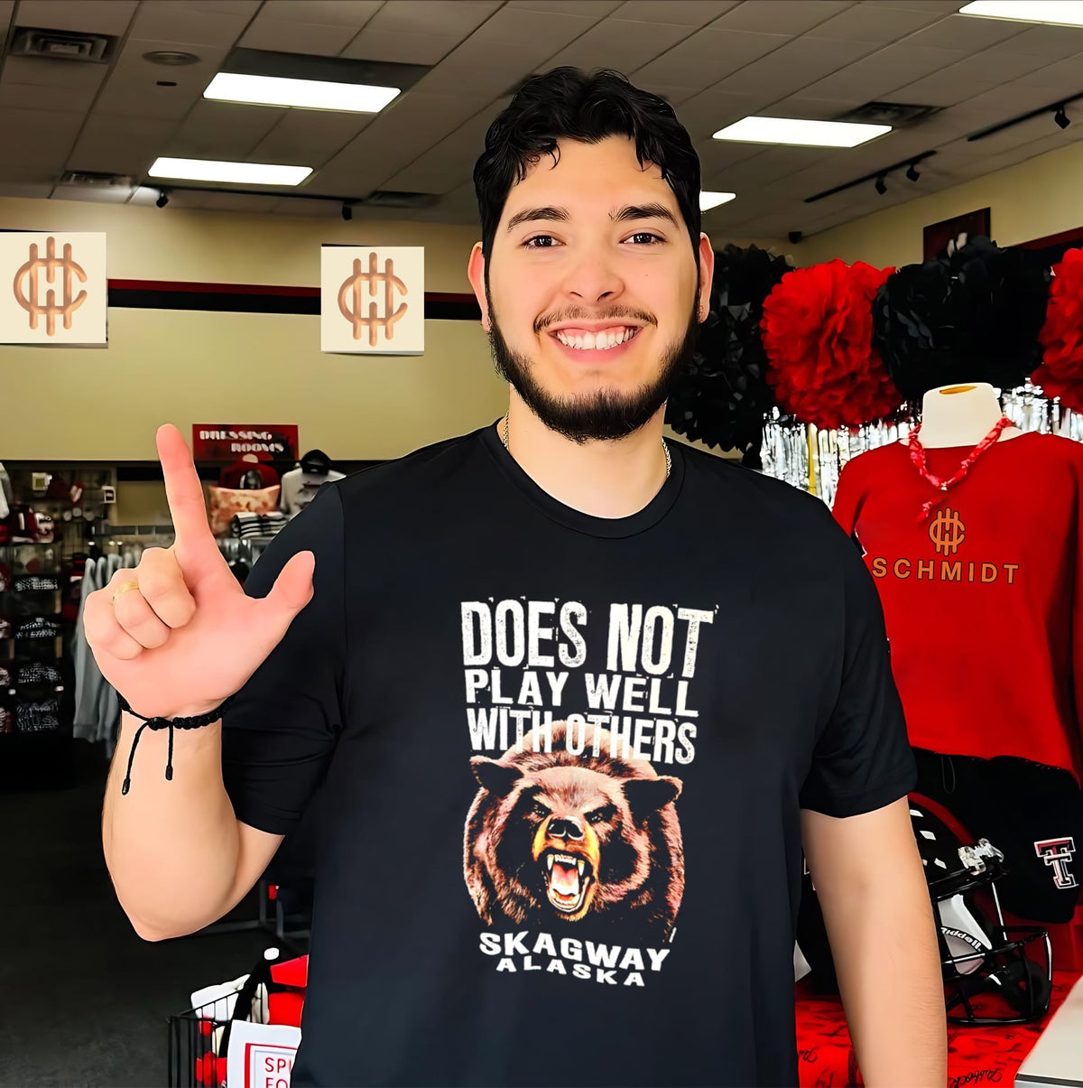 Does not play well with others skagway alaska bear illustration shirt