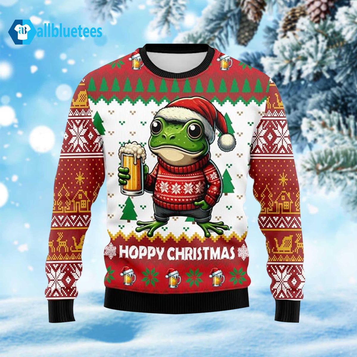 Frog Beer Hoppy Christmas Ugly Sweater